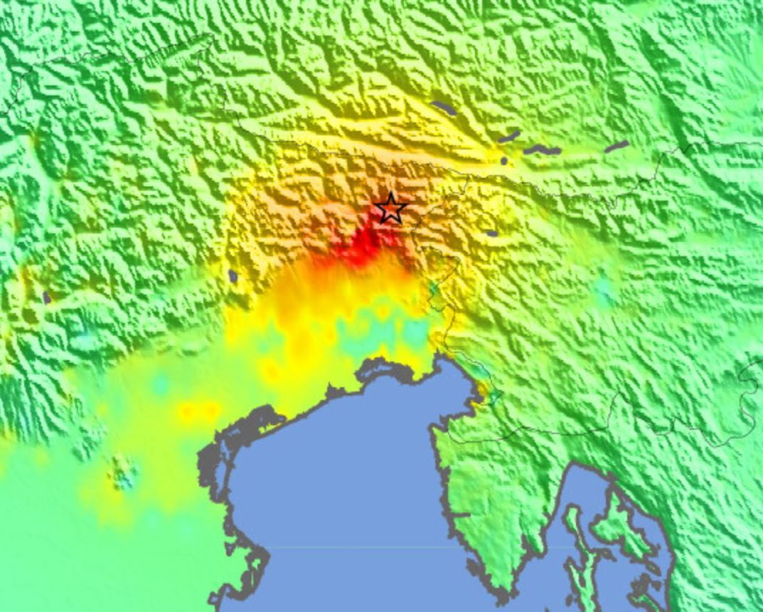 Shock map of Friuli earthquake - enlarge